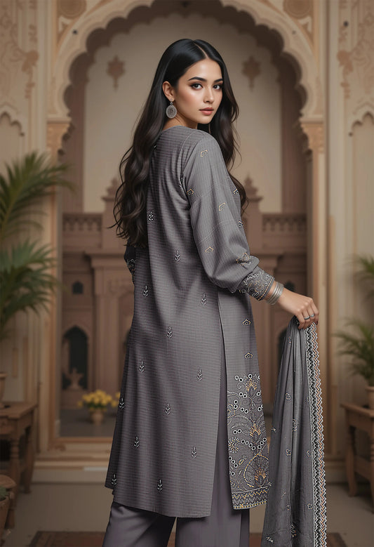 SILVER GREY VISCOSE EMBROIDERED | 3 PIECE | UNSTITCHED | 3504