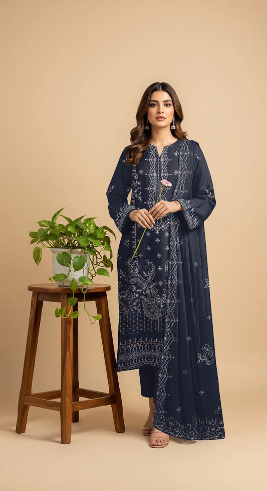 NAVY BLUE DHANAK EMBROIDERED | 3 PIECE | UNSTITCHED | 4306