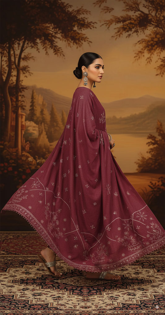 MAROON DHANAK EMBROIDERED | 3 PIECE | UNSTITCHED | 4003