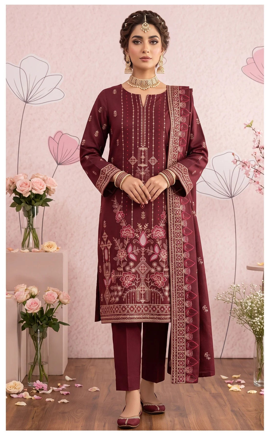 DHANAK 3 PIECE EMBROIDERED (UNSTITCHED) V511