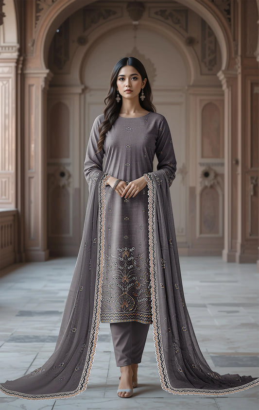 SILVER GREY VISCOSE EMBROIDERED | 3 PIECE | UNSTITCHED | 3504