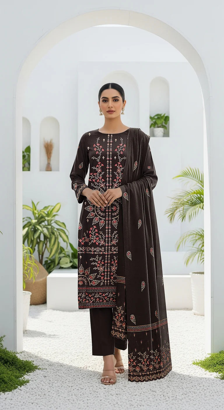 BLACK DHANAK EMBROIDERED | 3 PIECE | UNSTITCHED | 4103