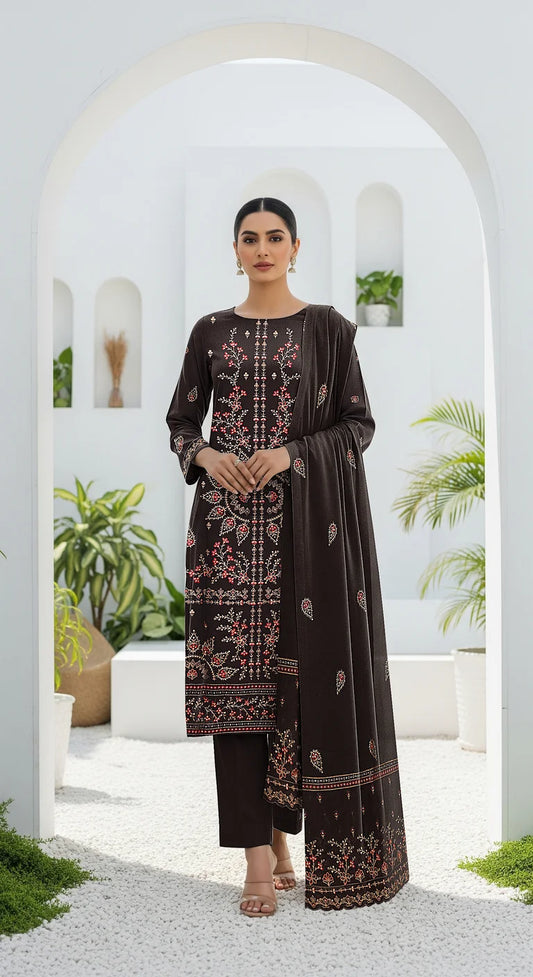 BLACK  DHANAK EMBROIDERED | 3 PIECE | UNSTITCHED | 4103