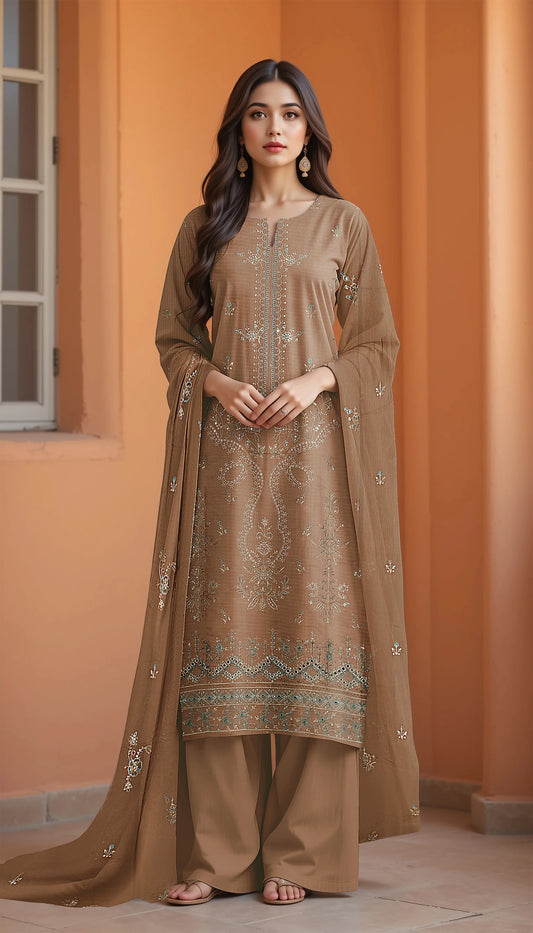 BEIGE VISCOSE EMBROIDERED | 3 PIECE | UNSTITCHED | 3604