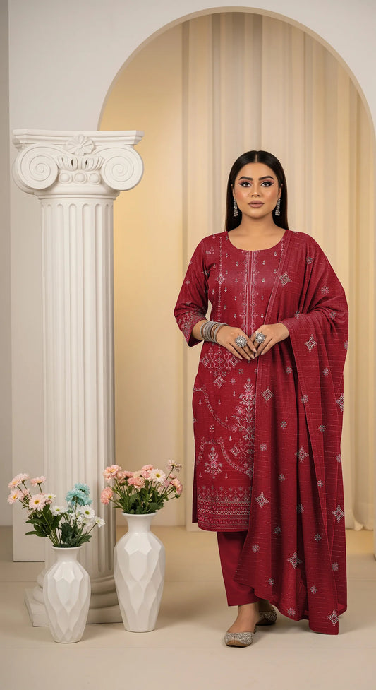 MAROON DHANAK EMBROIDERED | 3 PIECE | UNSTITCHED | 3904
