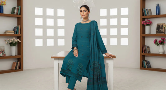 ZINK BLUE JAQUARD DHANAK | VELVET APLAC | 3 PIECE | 4404