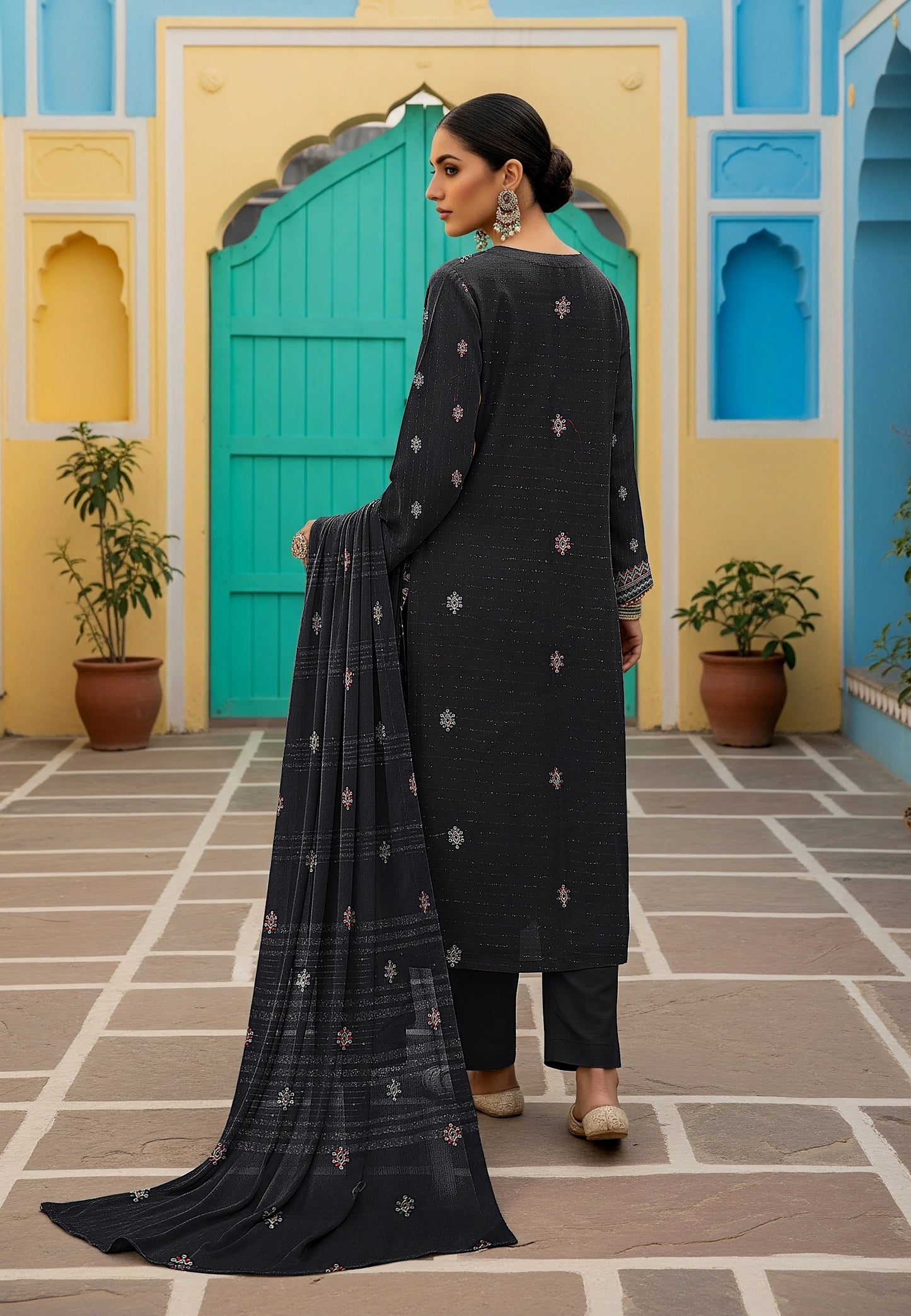 BLACK DHANAK EMBROIDERED | 3 PIECE | UNSTITCHED | 3806