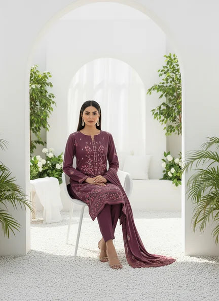 PURPLE DHANAK EMBROIDERED | 3 PIECE | UNSTITCHED | 4104