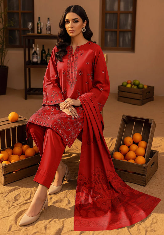 RED DHANAK EMBROIDERED | BAROSHA DUPATTA | UNSTITCHED | 4602