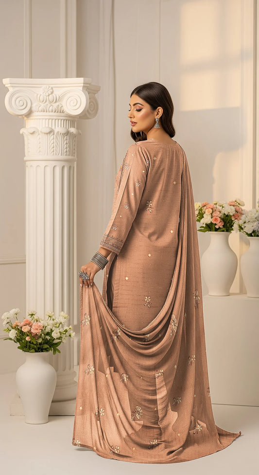 BEIGE DHANAK EMBROIDERED | 3 PIECE | UNSTITCHED | 3903