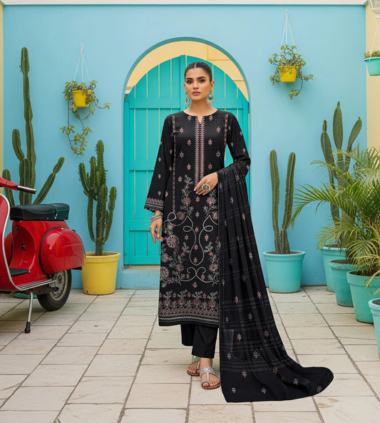 BLACK DHANAK EMBROIDERED | 3 PIECE | UNSTITCHED | 3806