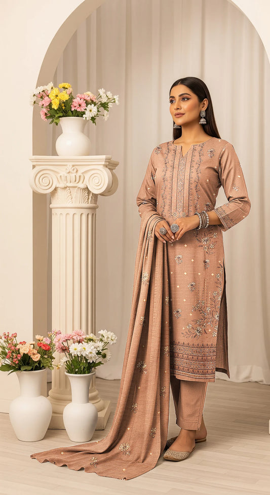 BEIGE DHANAK EMBROIDERED | 3 PIECE | UNSTITCHED | 3903