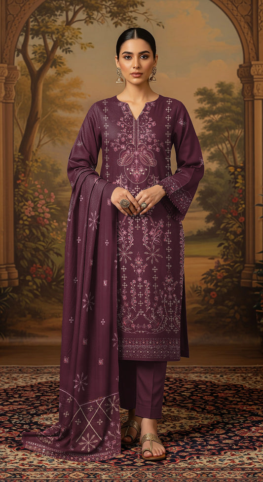 MAGENTA  DHANAK EMBROIDERED | 3 PIECE | UNSTITCHED | 4005