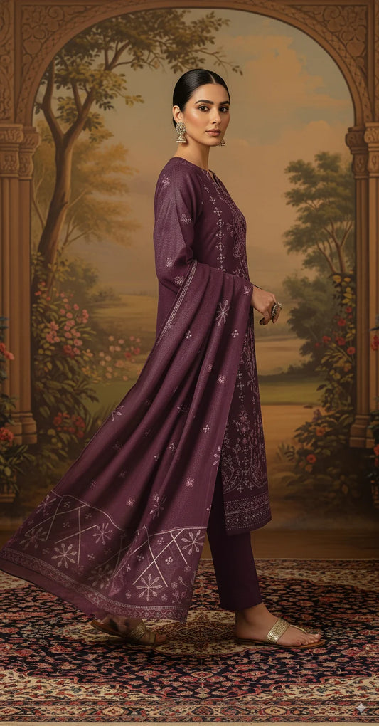 MAGENTA  DHANAK EMBROIDERED | 3 PIECE | UNSTITCHED | 4005