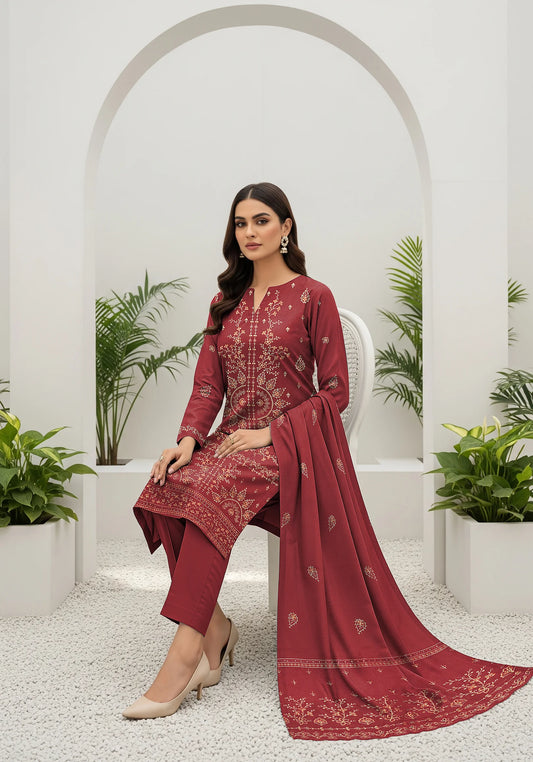 MAROON DHANAK EMBROIDERED | 3 PIECE | UNSTITCHED | 4105