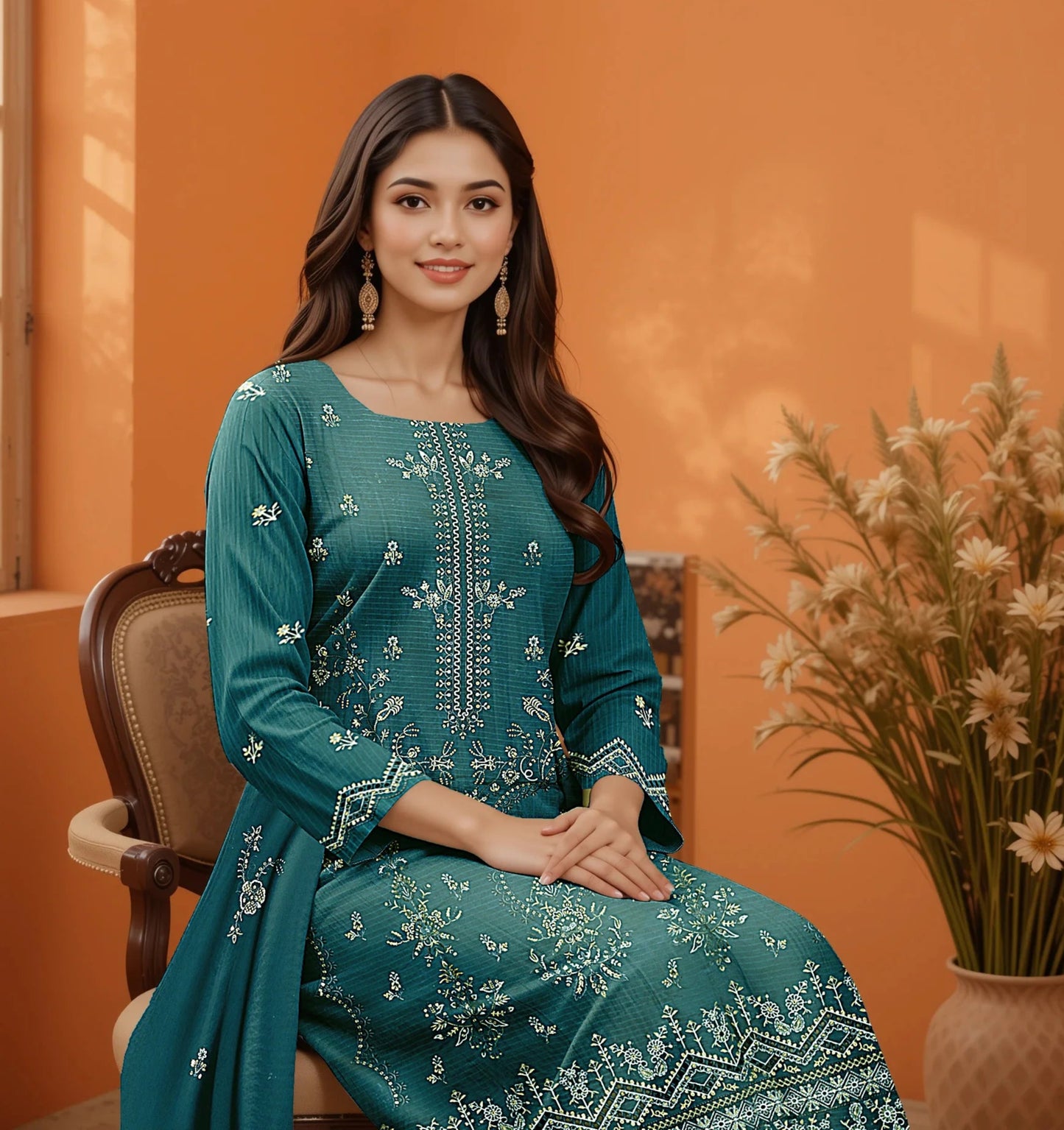 SEA GREEN VISCOSE EMBROIDERED | 3 PIECE | UNSTITCHED | 3602