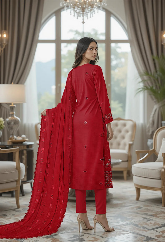 RED VISCOSE EMBROIDERED | 3 PIECE | UNSTITCHED | 320Y