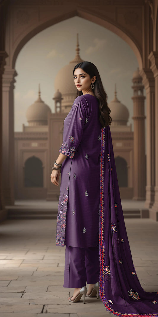 PURPLE VISCOSE EMBROIDERED | 3 PIECE | UNSTITCHED | 3502