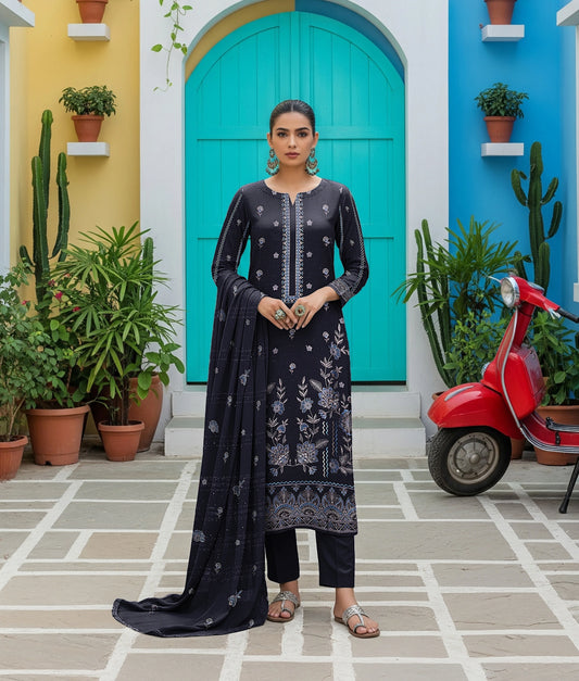 BLUE DARK DHANAK EMBROIDERED | 3 PIECE | UNSTITCHED | 3805