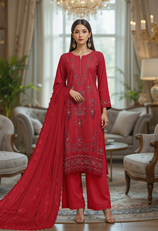 RED VISCOSE EMBROIDERED | 3 PIECE | UNSTITCHED | 320Y