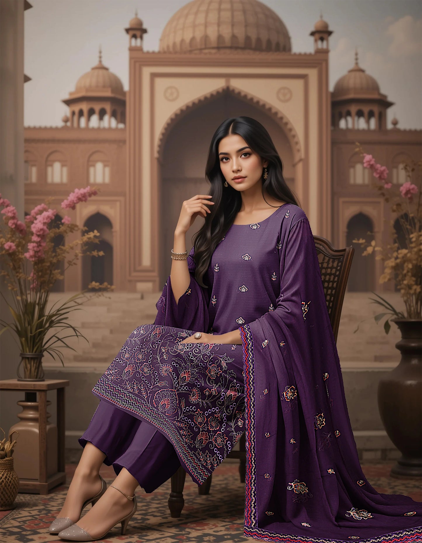 PURPLE VISCOSE EMBROIDERED | 3 PIECE | UNSTITCHED | 3502