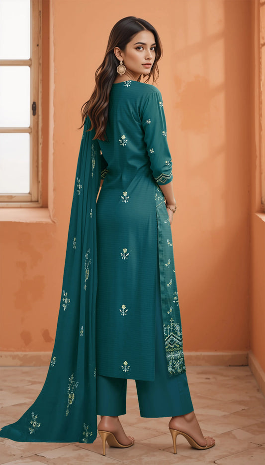 SEA GREEN VISCOSE EMBROIDERED | 3 PIECE | UNSTITCHED | 3602