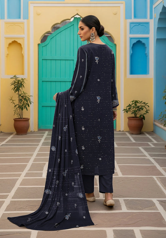 BLUE DARK DHANAK EMBROIDERED | 3 PIECE | UNSTITCHED | 3805