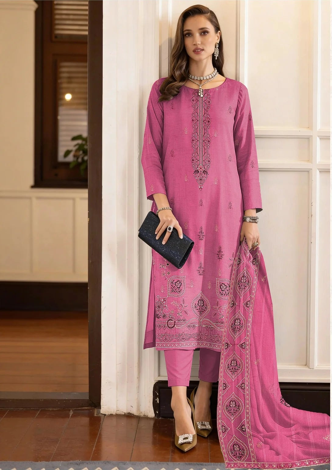 COTTON EMBROIDERED 3 PIECE (UNSTITCHED) - 489