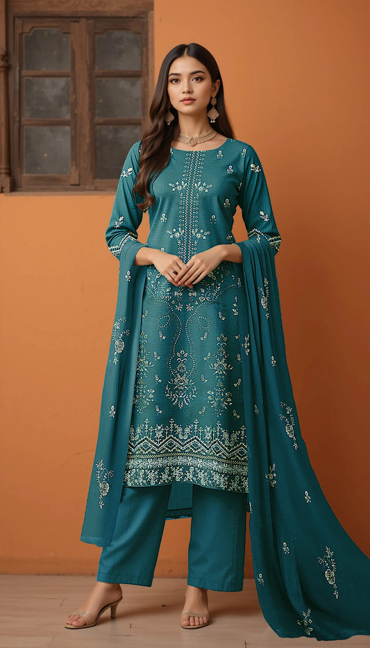SEA GREEN VISCOSE EMBROIDERED | 3 PIECE | UNSTITCHED | 3602