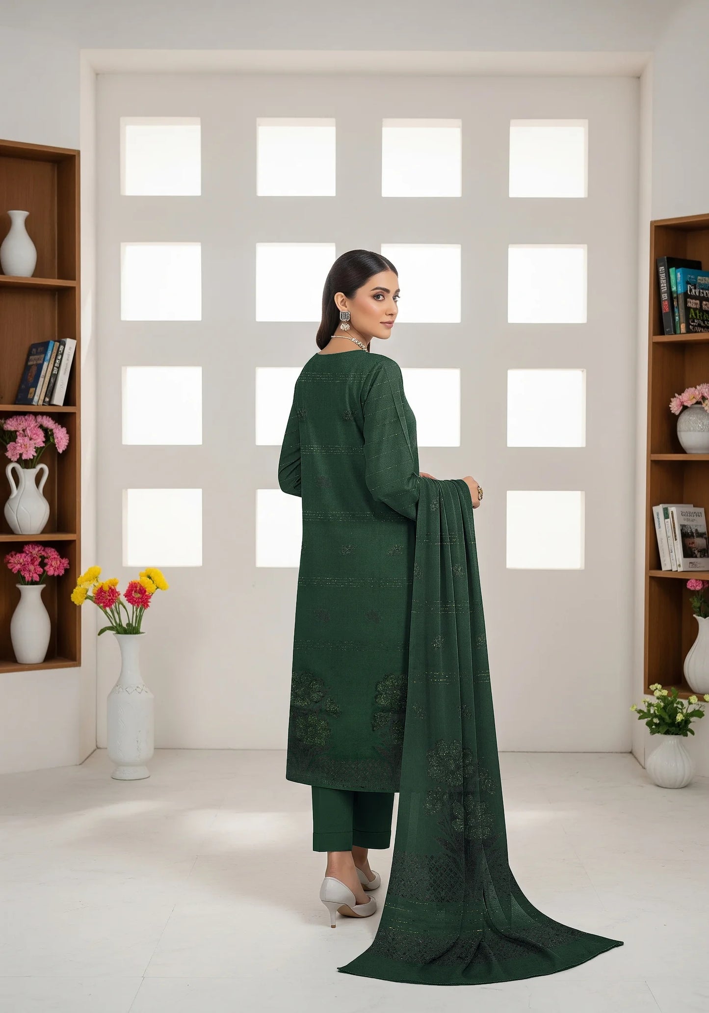 DARK GREEN  JAQUARD DHANAK | VELVET APLAC | 3 PIECE | 4402
