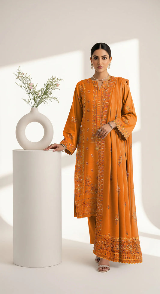 GOLDEN MUSTARD DHANAK EMBROIDERED | 3 PIECE | UNSTITCHED | 4202