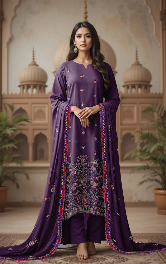 PURPLE VISCOSE EMBROIDERED | 3 PIECE | UNSTITCHED | 3502
