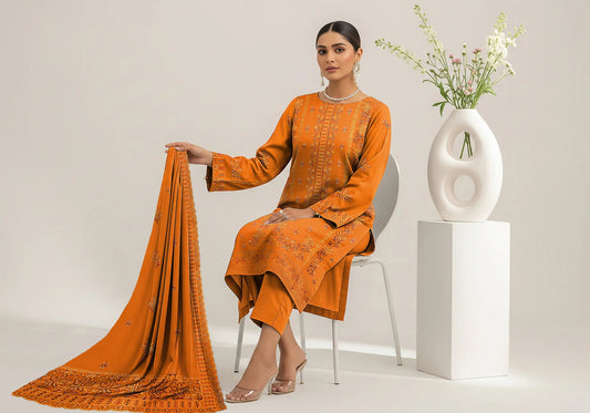 GOLDEN MUSTARD DHANAK EMBROIDERED | 3 PIECE | UNSTITCHED | 4202