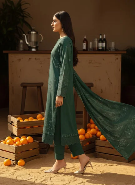 BOTTLE GREEN DHANAK EMBROIDERED | BAROSHA DUPATTA | UNSTITCHED | 4601