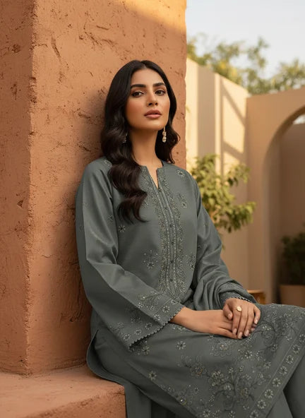 GREY DHANAK EMBROIDERED | BAROSHA DUPATTA | UNSTITCHED | 4606