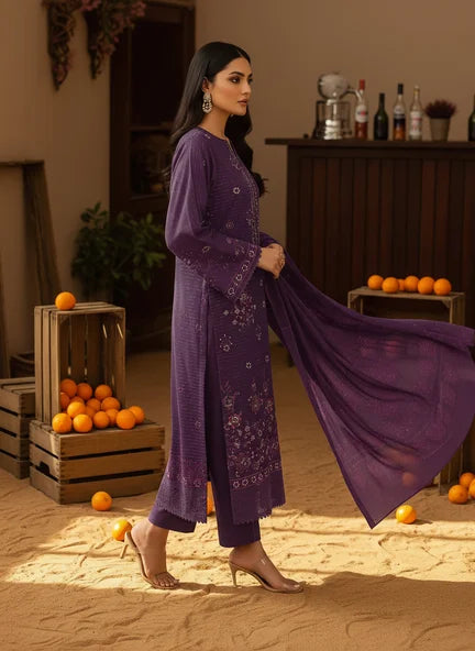 PURPLE DHANAK EMBROIDERED | BAROSHA DUPATTA | UNSTITCHED | 4605