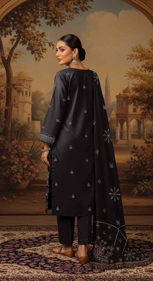 NIGHT BLACK DHANAK EMBROIDERED | 3 PIECE | UNSTITCHED | 4002