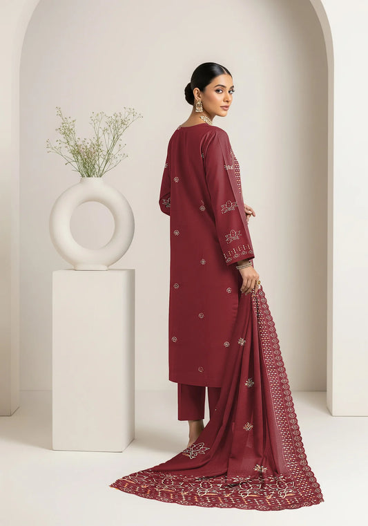 MAROON DHANAK EMBROIDERED | 3 PIECE | UNSTITCHED | 4204