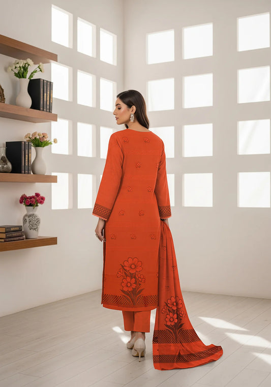 RUST ORANGE JAQUARD DHANAK | VELVET APLAC | 3 PIECE | 4401