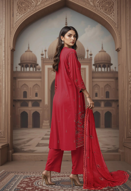 DEEP RED VISCOSE EMBROIDERED | 3 PIECE | UNSTITCHED | 3501