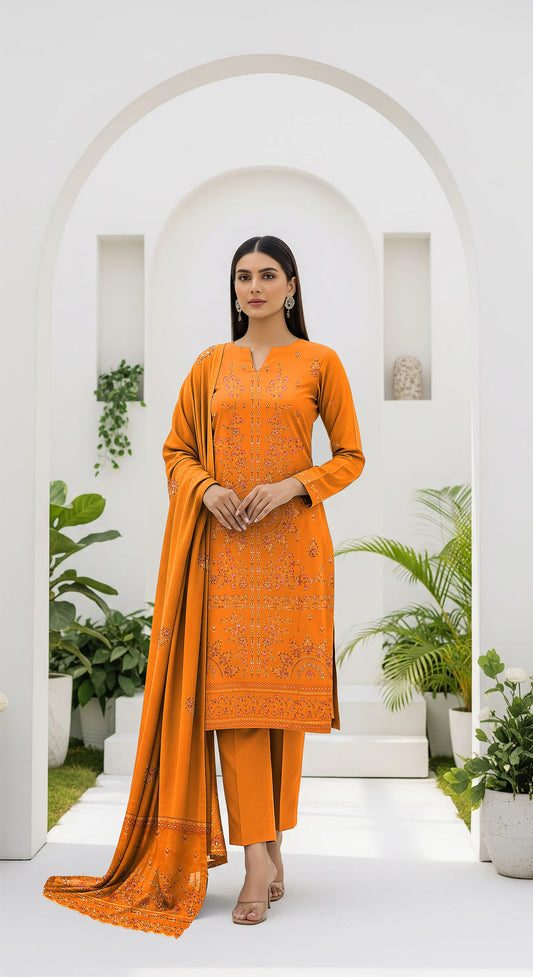 GOLDEN  DHANAK EMBROIDERED | 3 PIECE | UNSTITCHED | 4102
