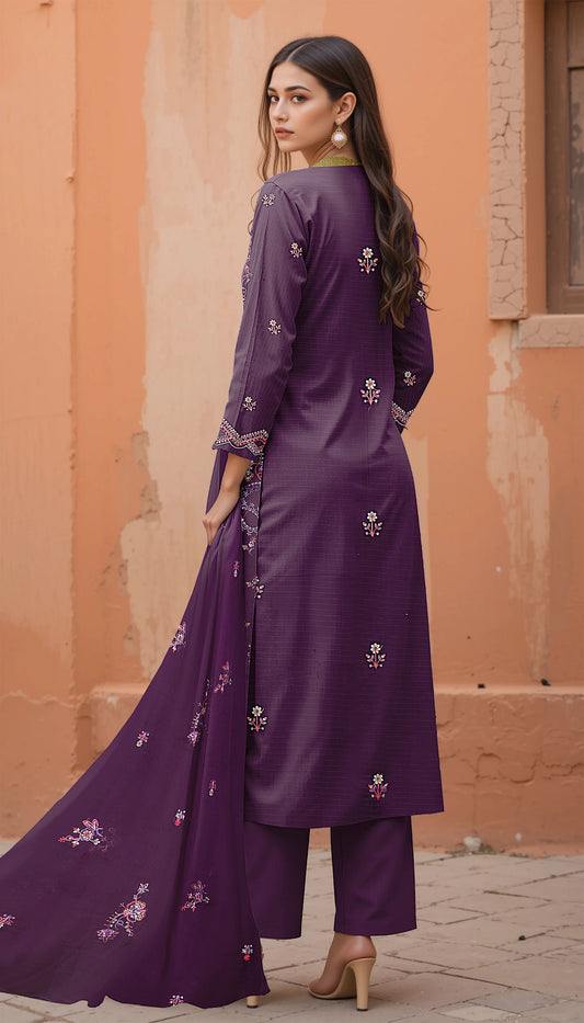 PURPLE VISCOSE EMBROIDERED | 3 PIECE | UNSTITCHED | 3601