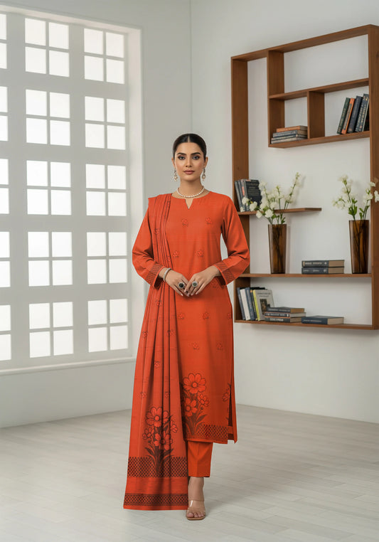 RUST ORANGE JAQUARD DHANAK | VELVET APLAC | 3 PIECE | 4401