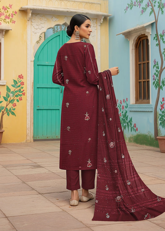 MAROON DHANAK EMBROIDERED | 3 PIECE | UNSTITCHED | 3804