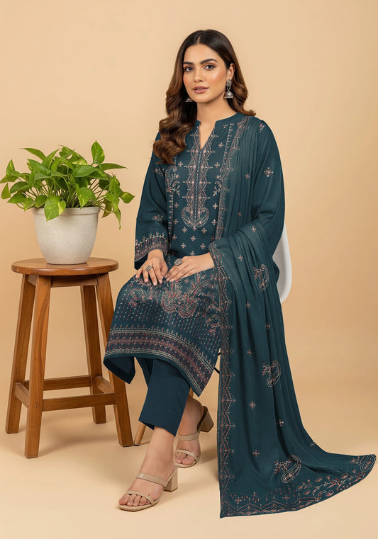 TEAL BLUE DHANAK EMBROIDERED | 3 PIECE | UNSTITCHED | 4303
