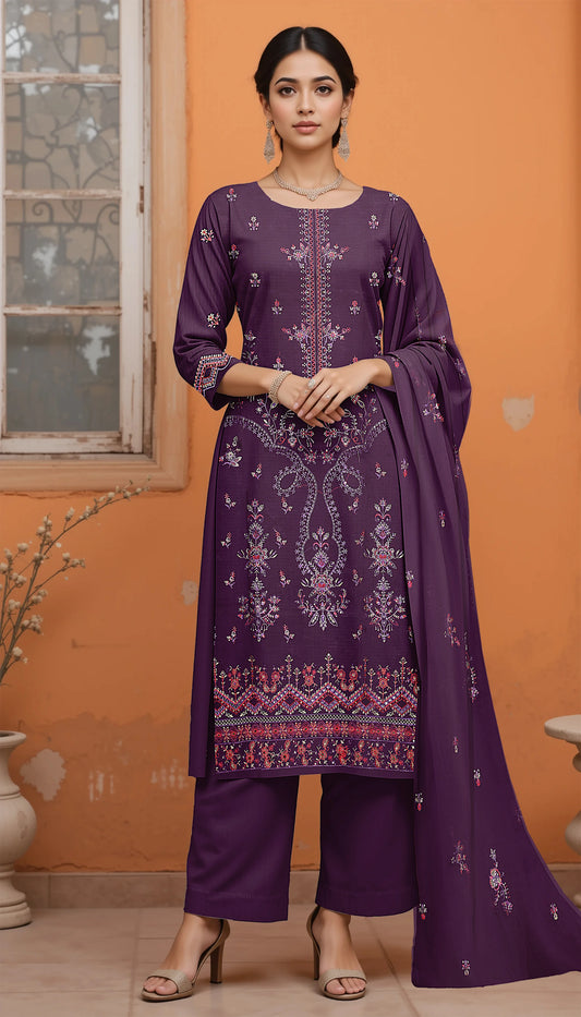PURPLE VISCOSE EMBROIDERED | 3 PIECE | UNSTITCHED | 3601