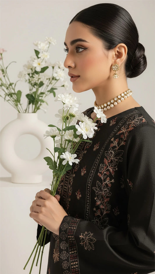BLACK DHANAK EMBROIDERED | 3 PIECE | UNSTITCHED | 4203