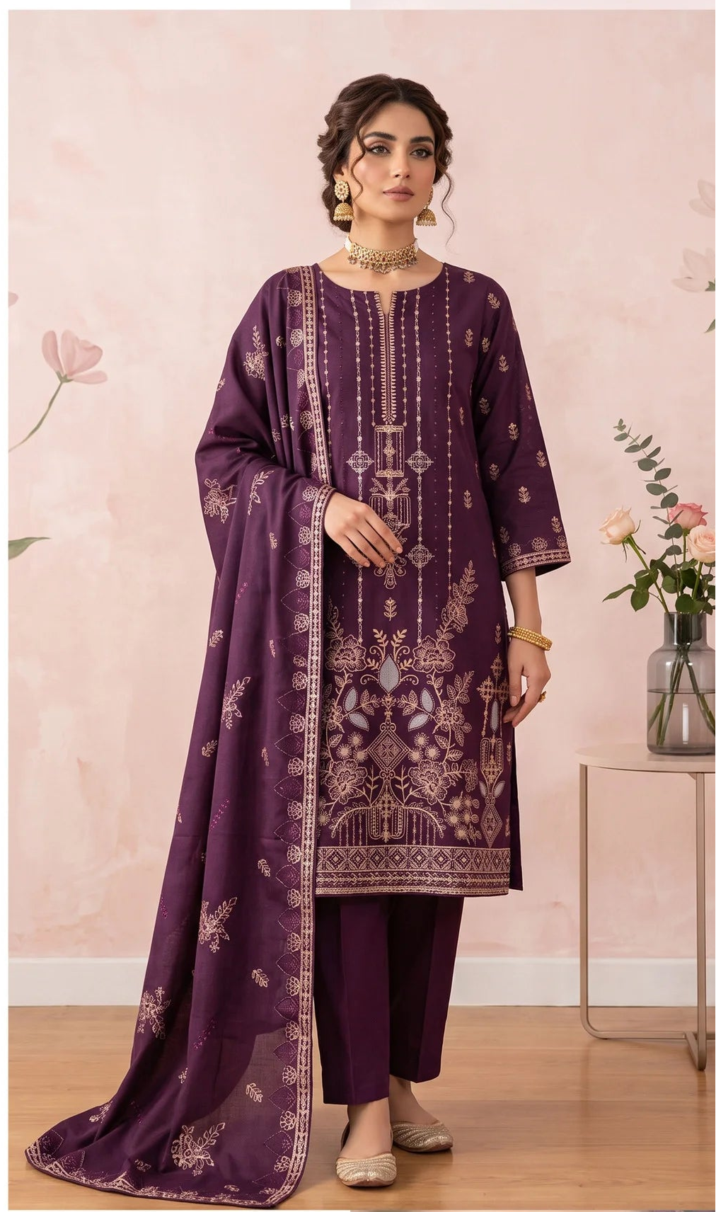 DHANAK 3 PIECE EMBROIDERED (UNSTITCHED) V511