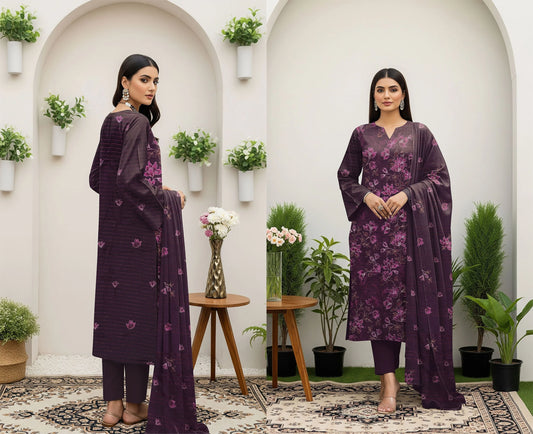 PURPLE DHANAK EMBROIDERED | 3 PIECE | UNSTITCHED | 380y