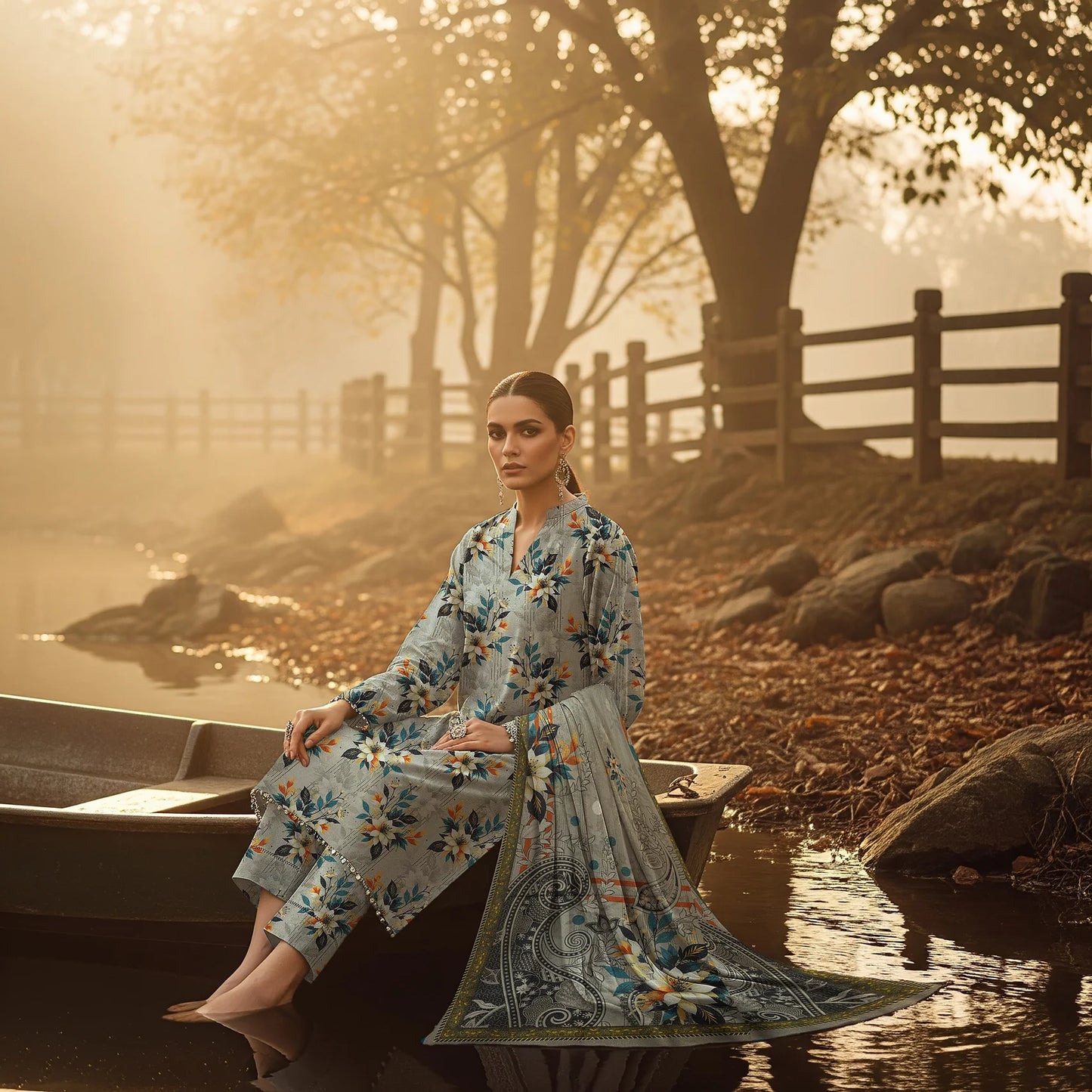 GREY CLOUD PRINTED KARANDI | ALLOVER | UNSTITCHED | 3 PIECE | 4503